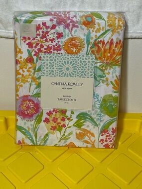 Cynthia Rowley Floral 70”  Round Tablecloth with Orange, Pink and Green Print